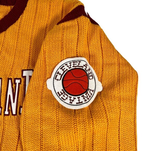 Vtg Deeply Rooted Mens Yellow Cleveland 34 NBA Basketball Knit Sweater Size 2XL - Picture 7 of 16